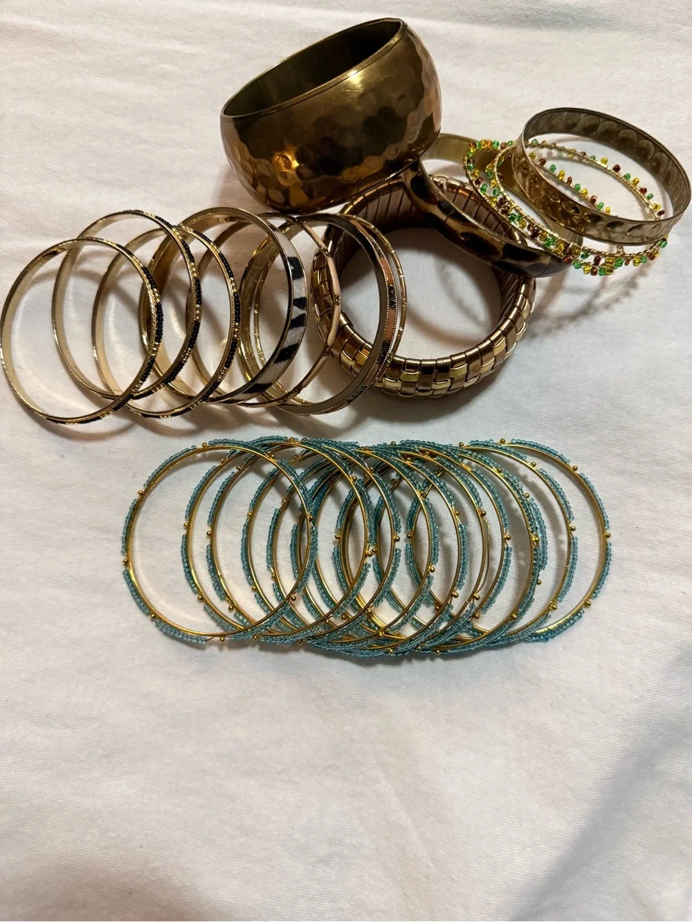 Vintage Lot 24 Gold Tone Bangle Bracelets, Size 8
